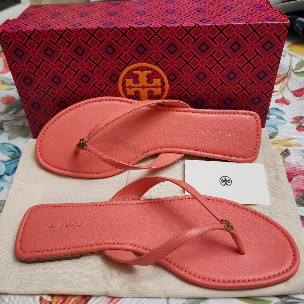 New Tory Burch Classic Coral Flip Flop Sandals Women's Size 7.5